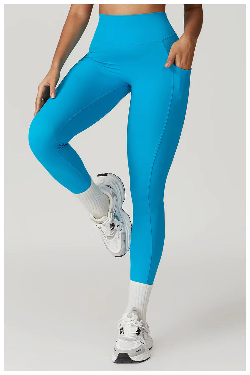 V Scrunch Legging Azul con Bolsillos