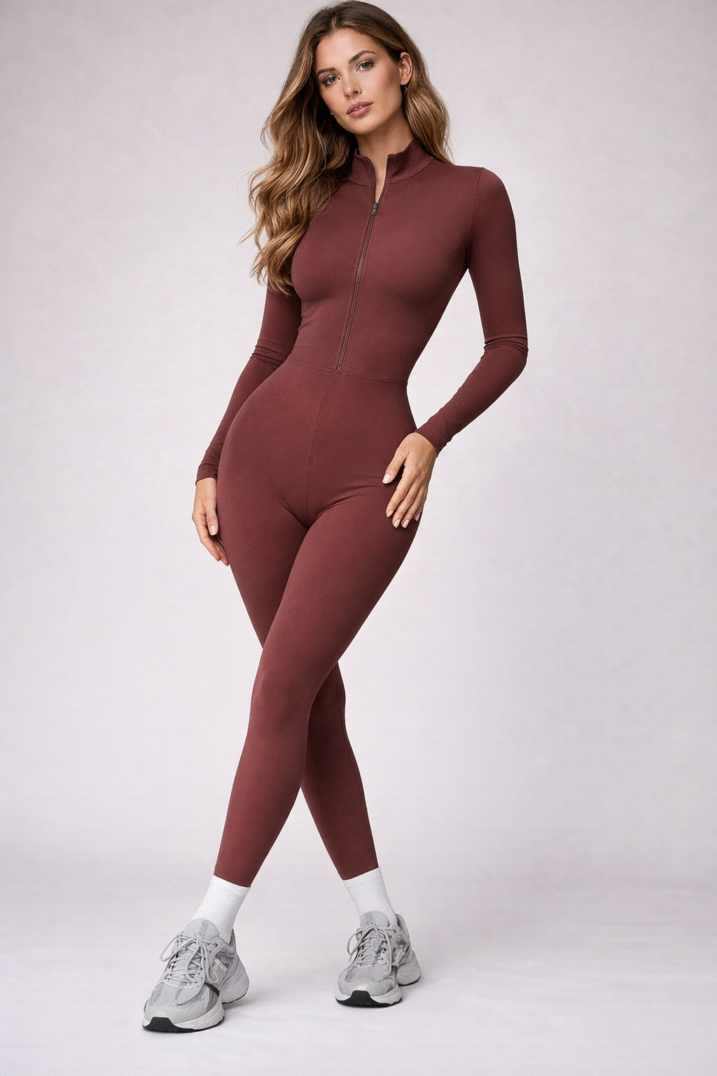 Seam Sculpt Enterizo Brick Red Manga Larga con Zipper