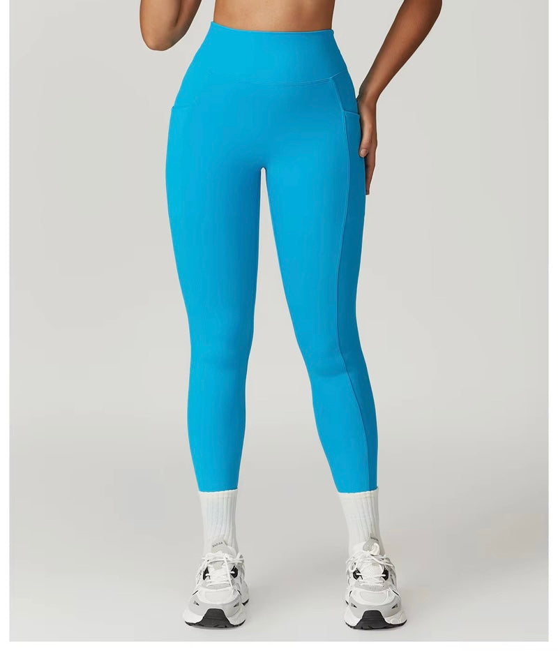 V Scrunch Legging Azul con Bolsillos