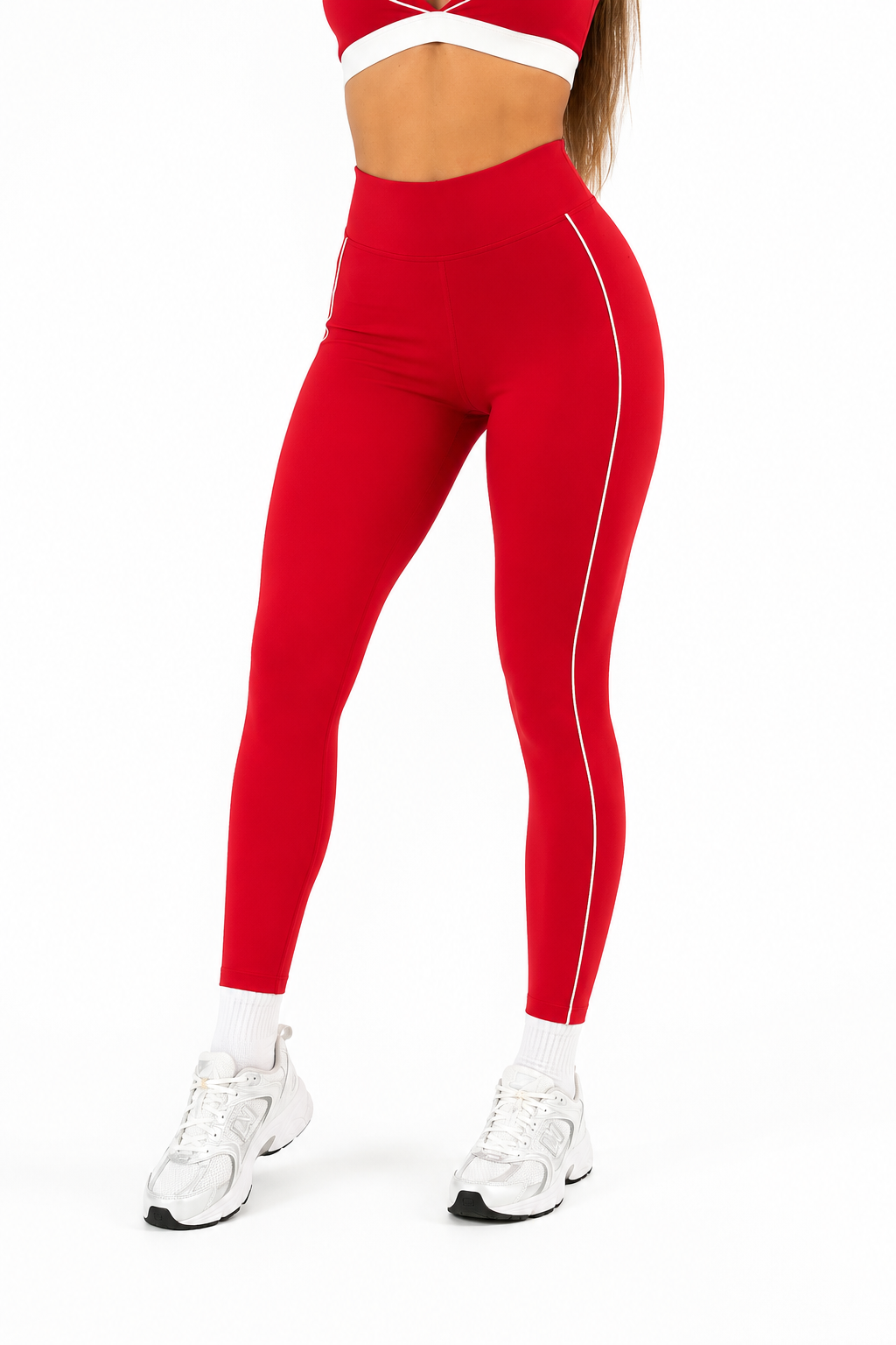 Yoga Contour Legging Rojo y Blanco con Bolsillos