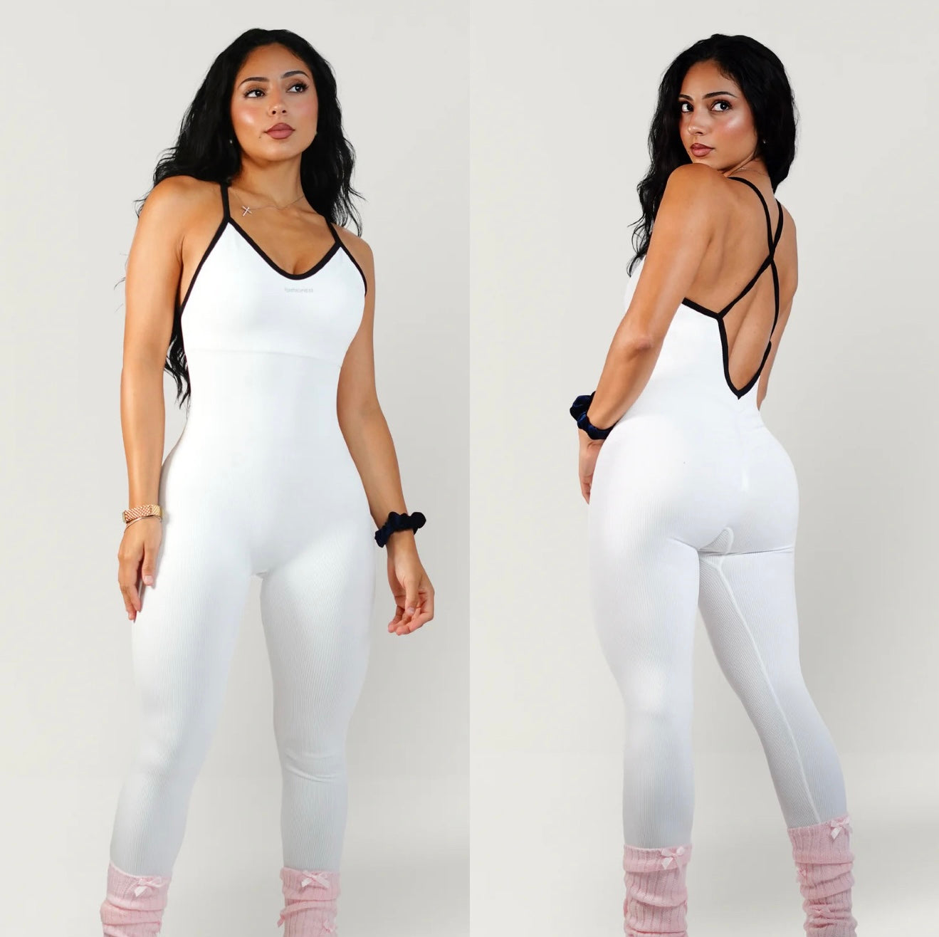 White & Black Seamless Jumpsuit Scrunch