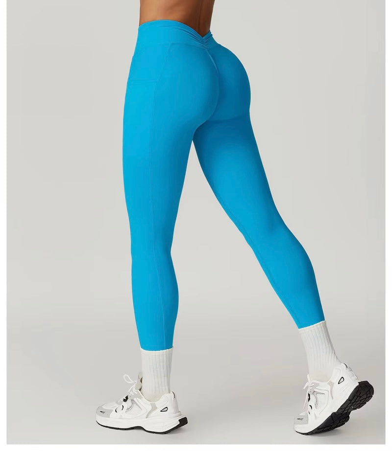 V Scrunch Legging Azul con Bolsillos