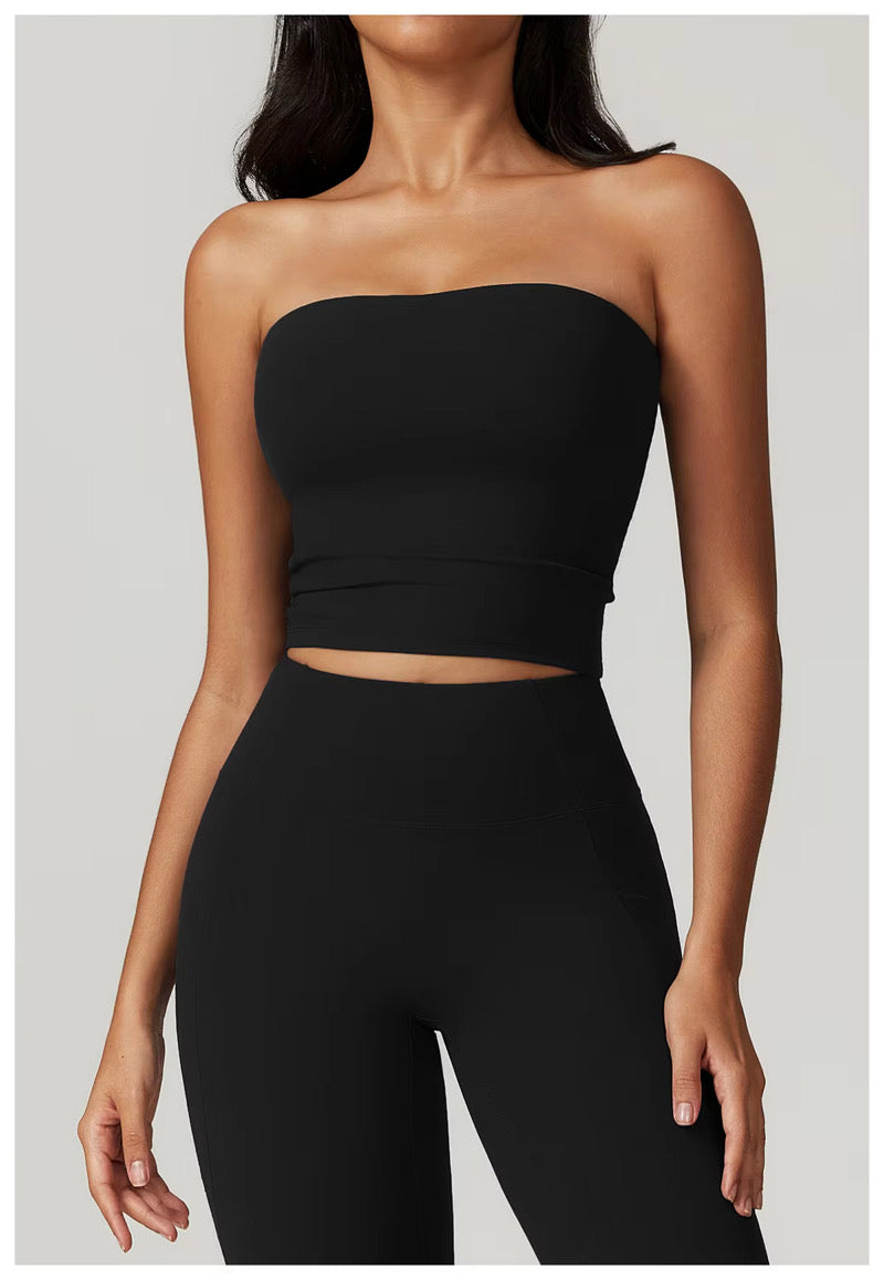 Flare Legging V Scrunch & Strapless Top Negro