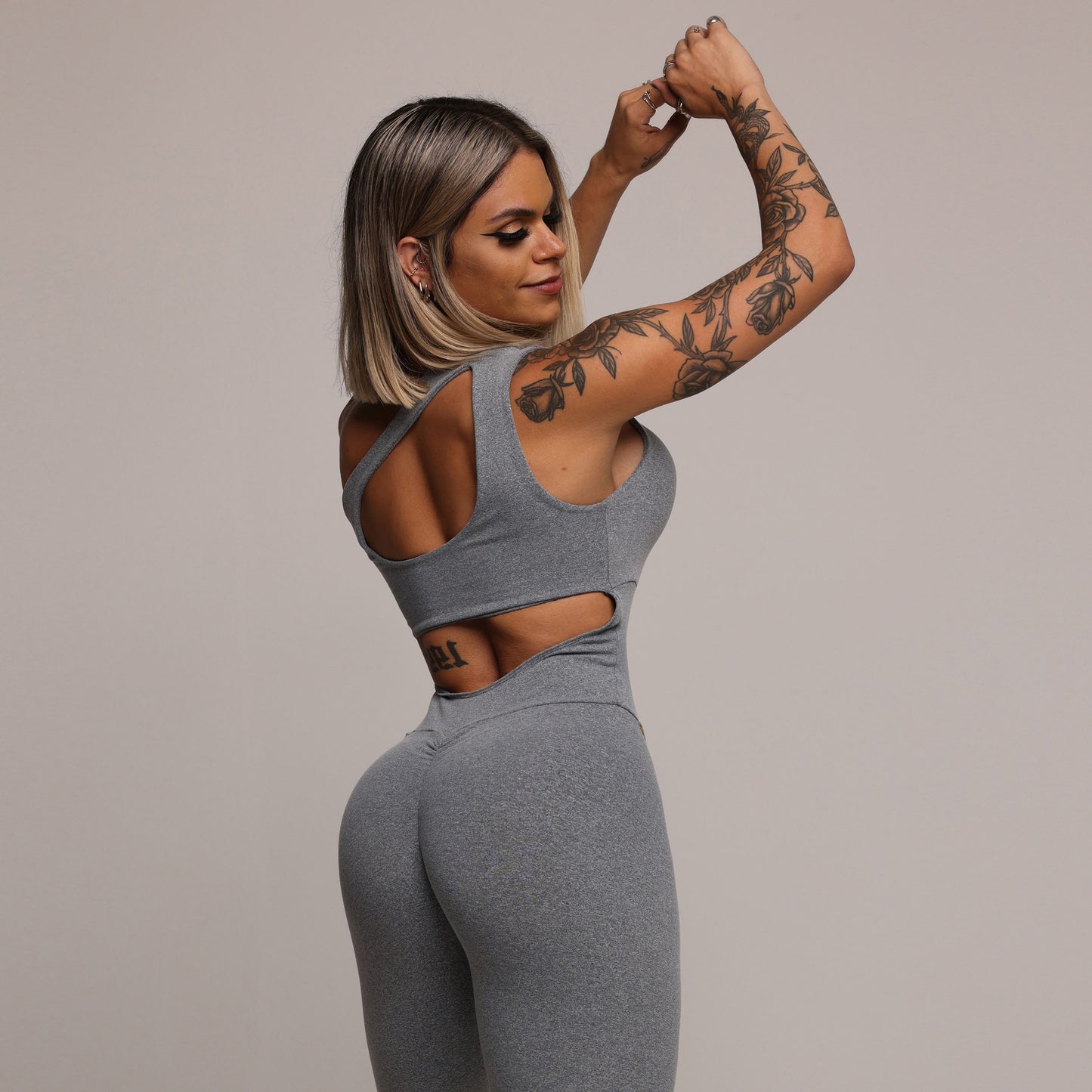 Enterizo de Compresión One Shoulder Gris Brasileño Scrunch (5 Estrellas)