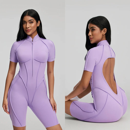 Sculpted Biker Romper Lilac
