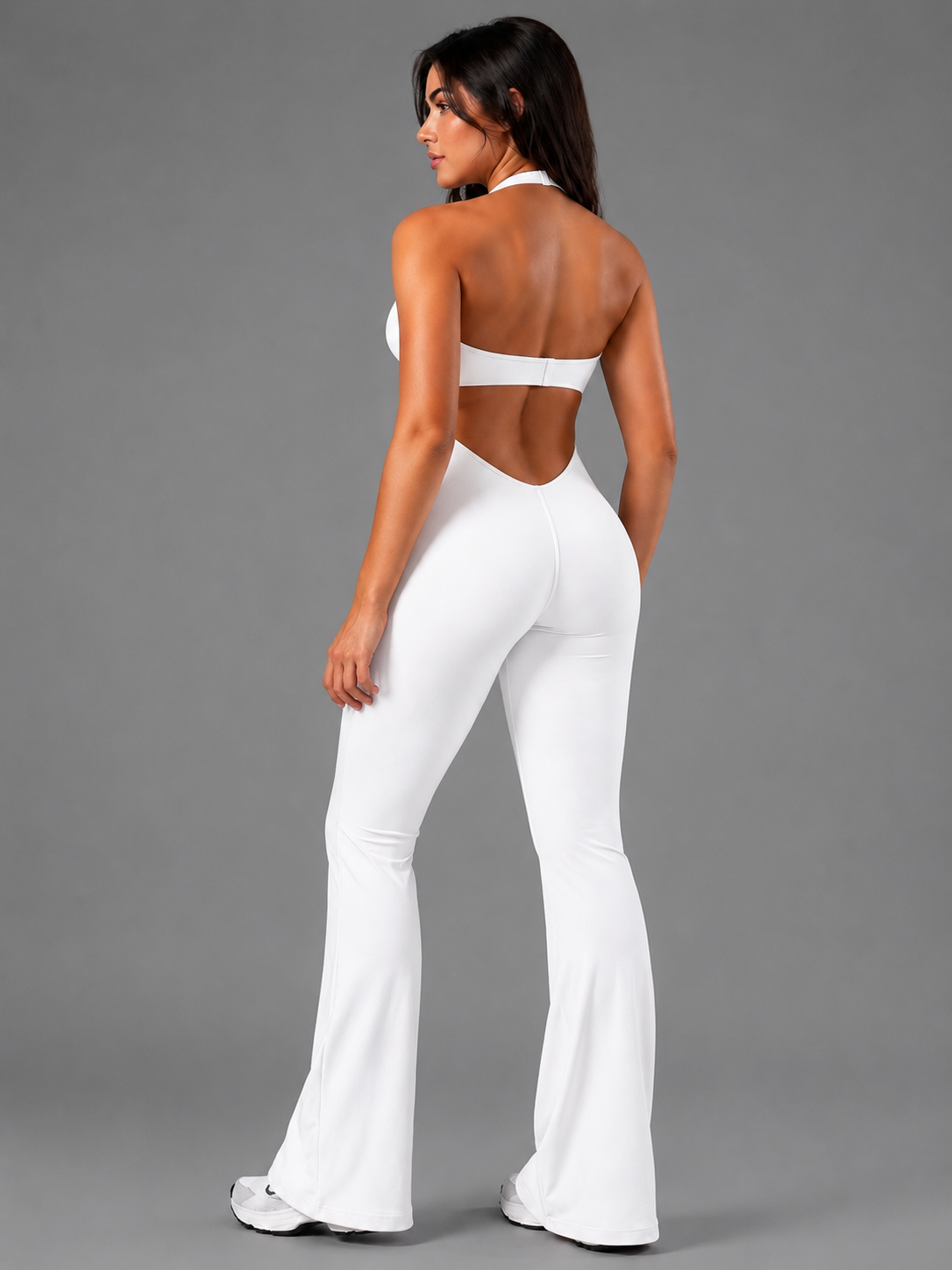 Princess Flared Holter Jumpsuit Blanco
