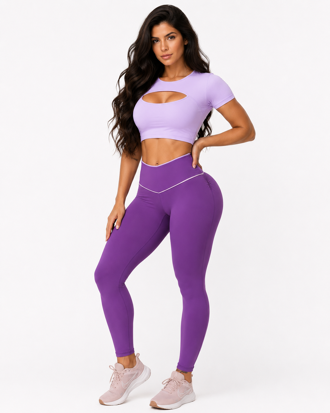 Legging de Compresión Brasileño Violeta Scrunch (5 Estrellas) & Crop Top Lavanda