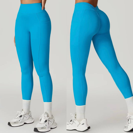 V Scrunch Legging Azul con Bolsillos