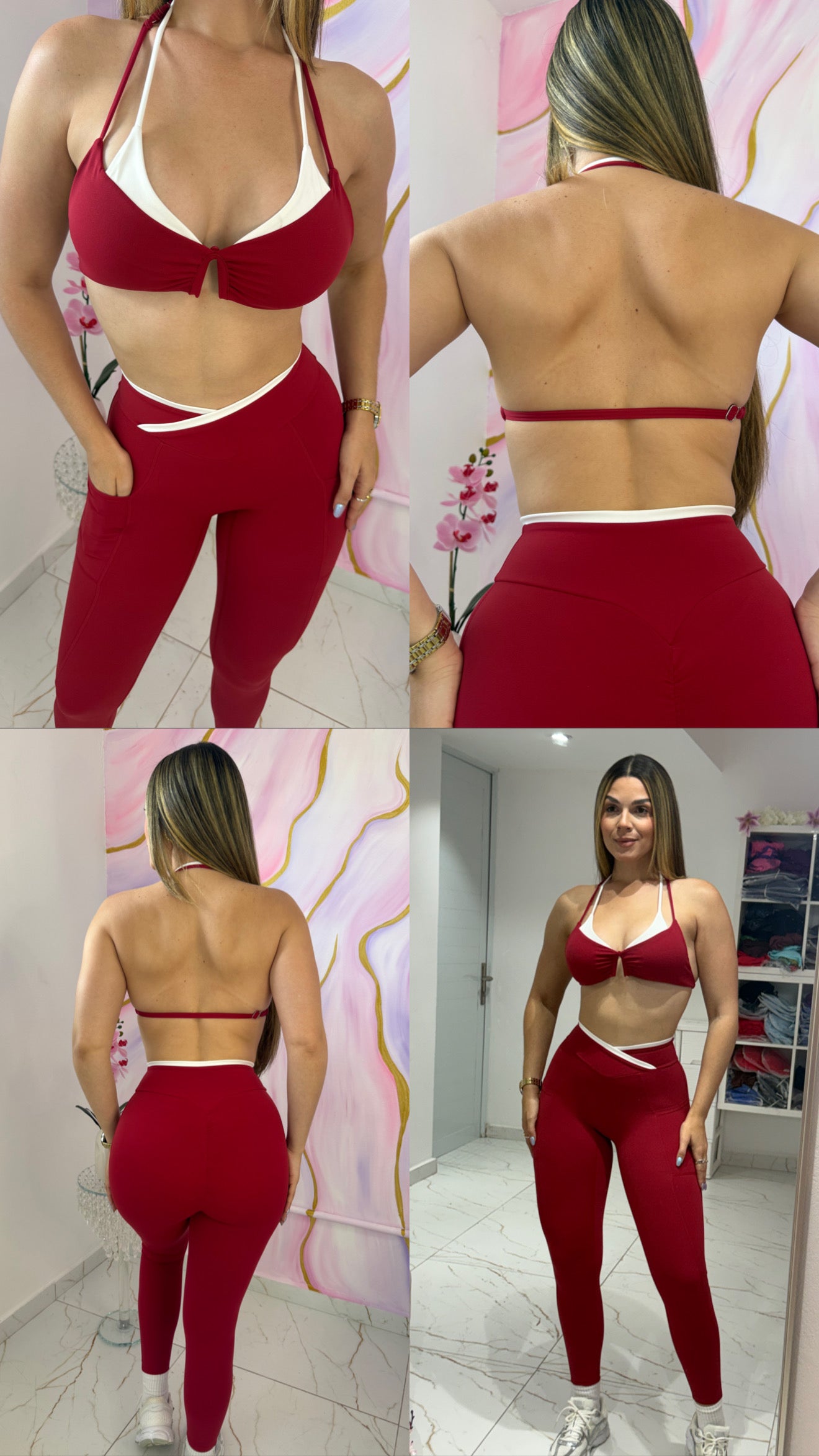 My Crush Legging Scrunch Red and White & Crop Top