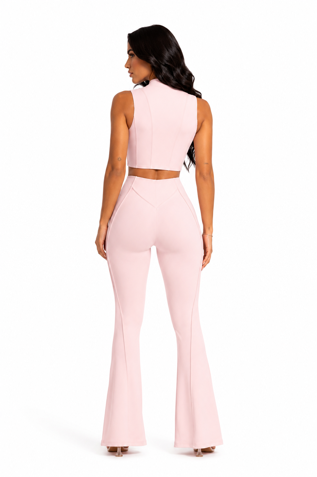 Trending Moto Mami Legging Palazo & Top con Zipper Rosa Claro