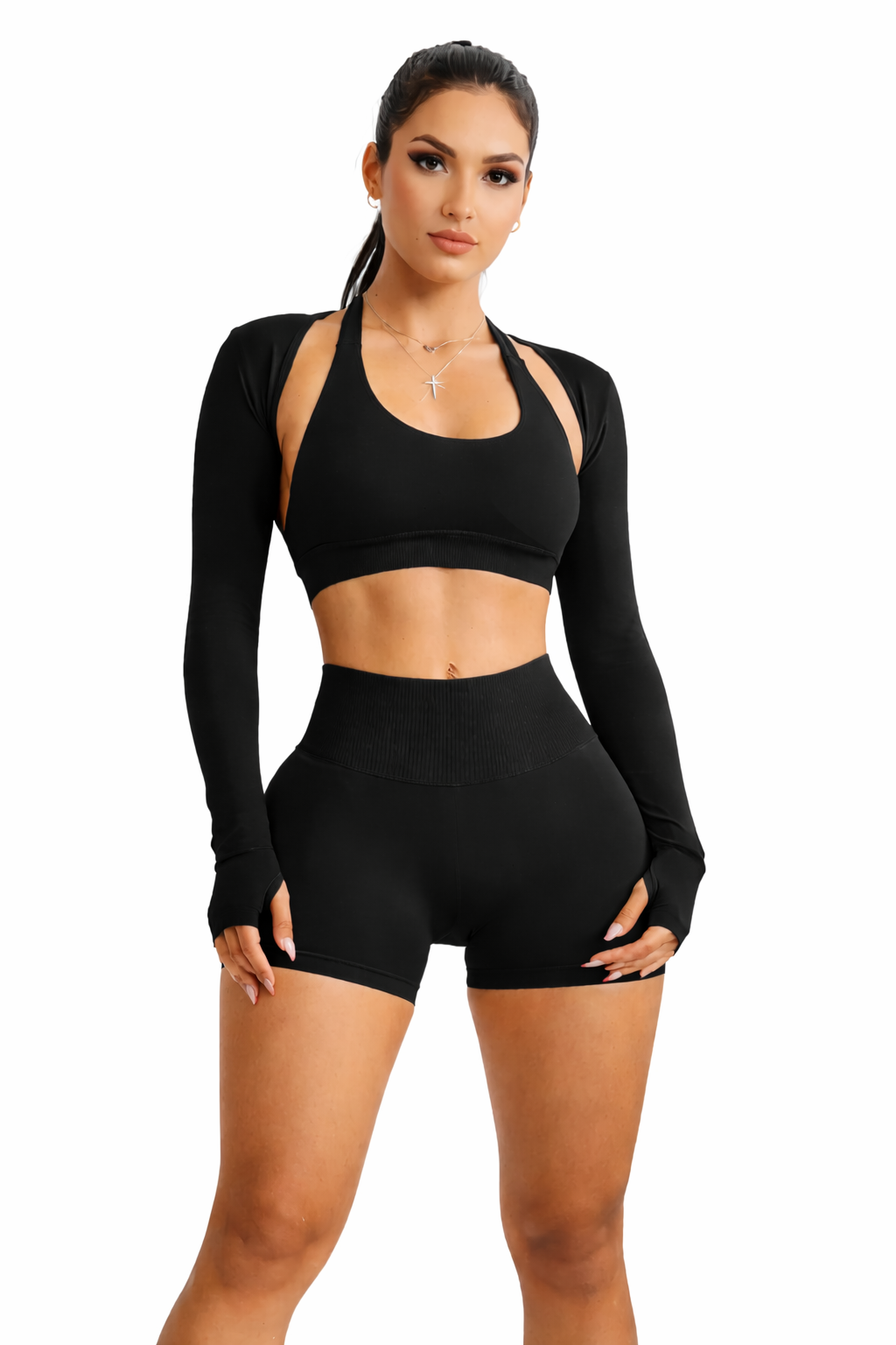 Sculpt Seamless Short Scrunch Black & Top + Bolero 3 PC