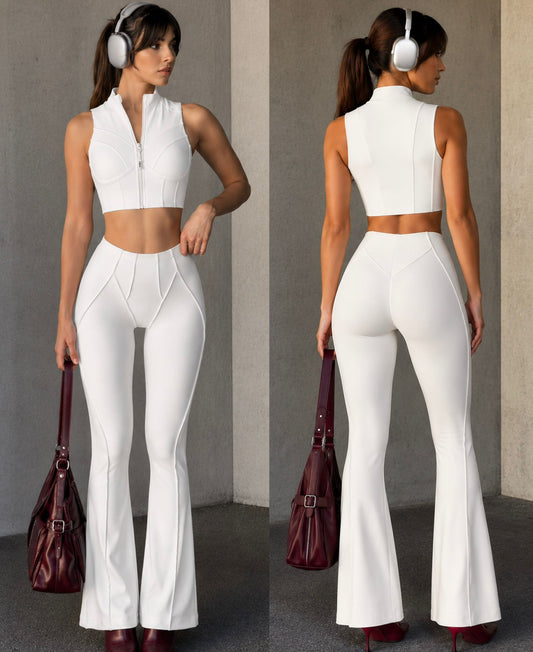 Trending Moto Mami Legging Palazo & Top con Zipper Blanco