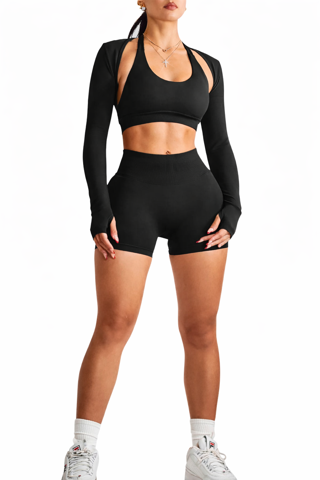 Sculpt Seamless Short Scrunch Black & Top + Bolero 3 PC
