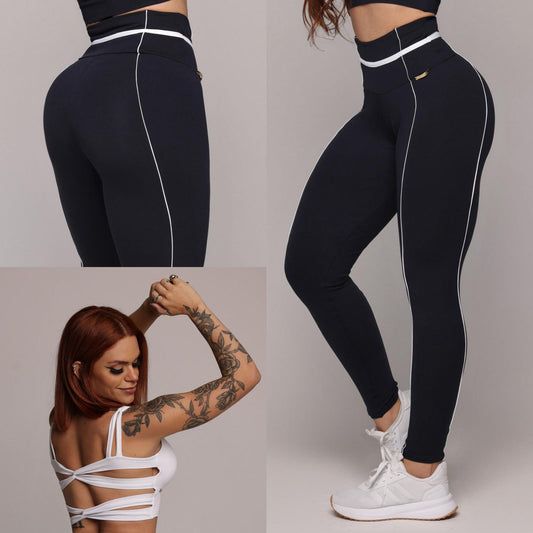 Legging de Compresión Negro & Blanco Brasileño Scrunch (5 Estrellas) & Crop Top Blanco