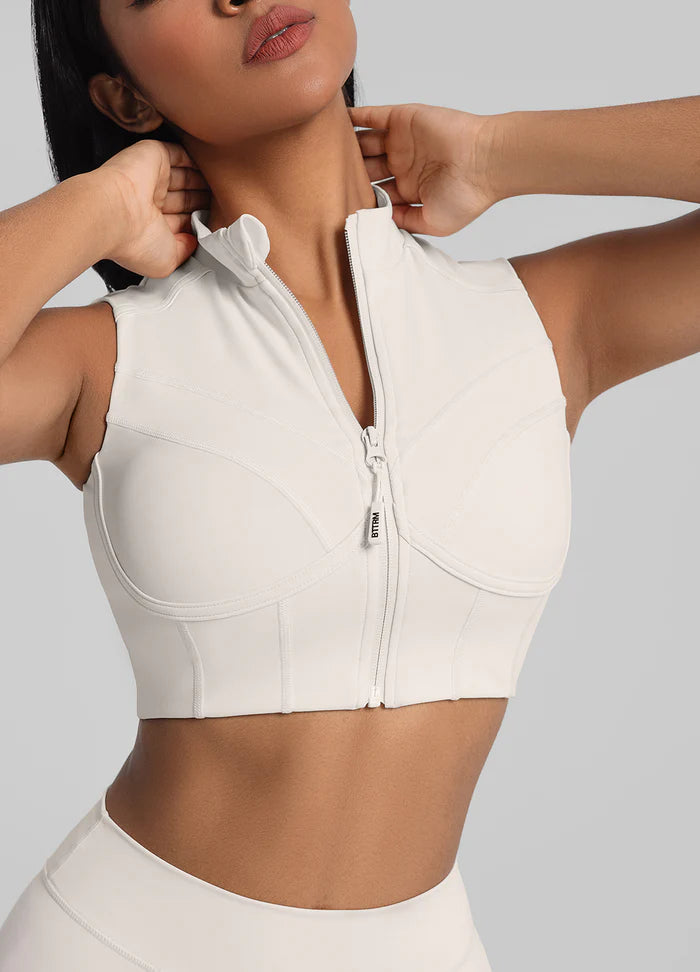 Trending Moto Mami Legging & Top con Zipper Beige