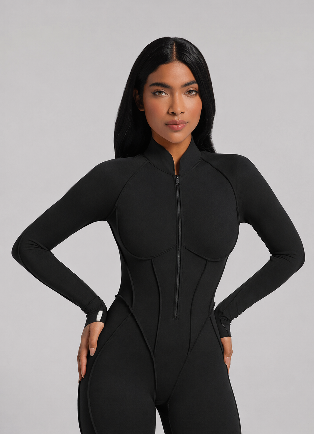 Moto Mami Enterizo Manga Larga Negro con Zipper