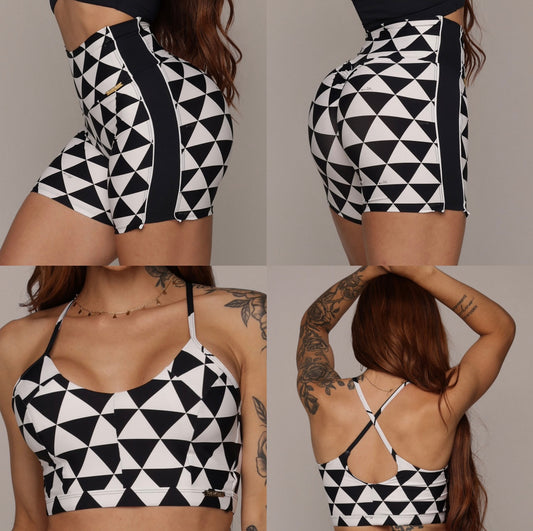 Black & White Short Brasileño Scrunch & Crop Top