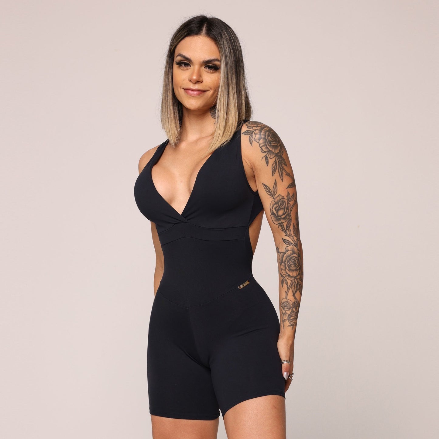 Black & Gray Romper Brasileño Scrunch
