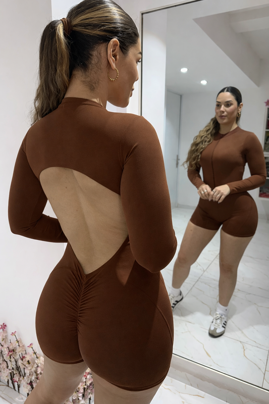 Sculpt Long Sleeve Romper Scrunch Brown
