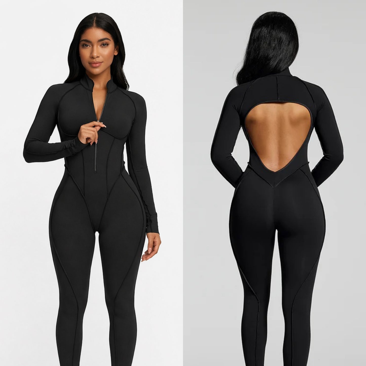 Moto Mami Enterizo Manga Larga Negro con Zipper