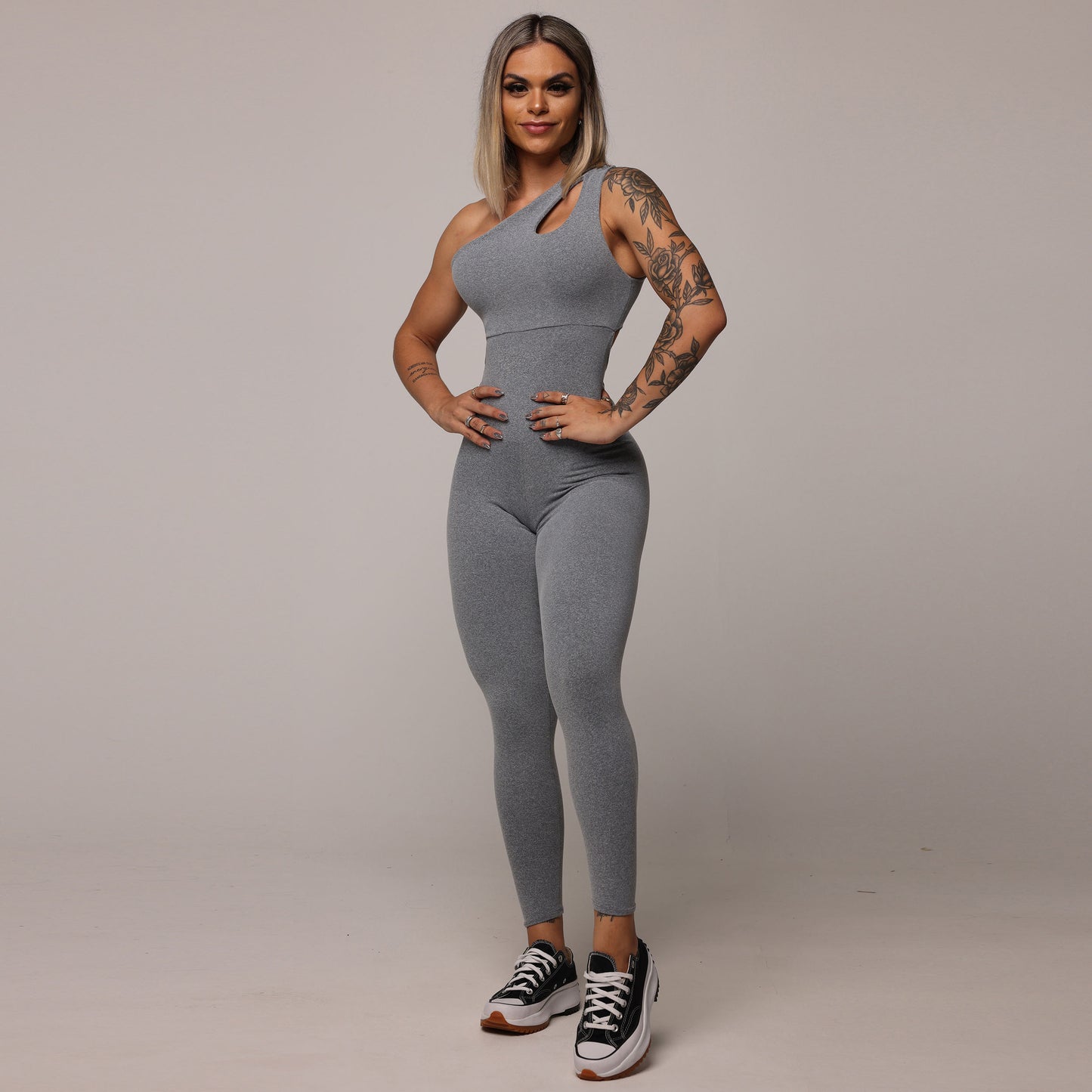 Enterizo de Compresión One Shoulder Gris Brasileño Scrunch (5 Estrellas)
