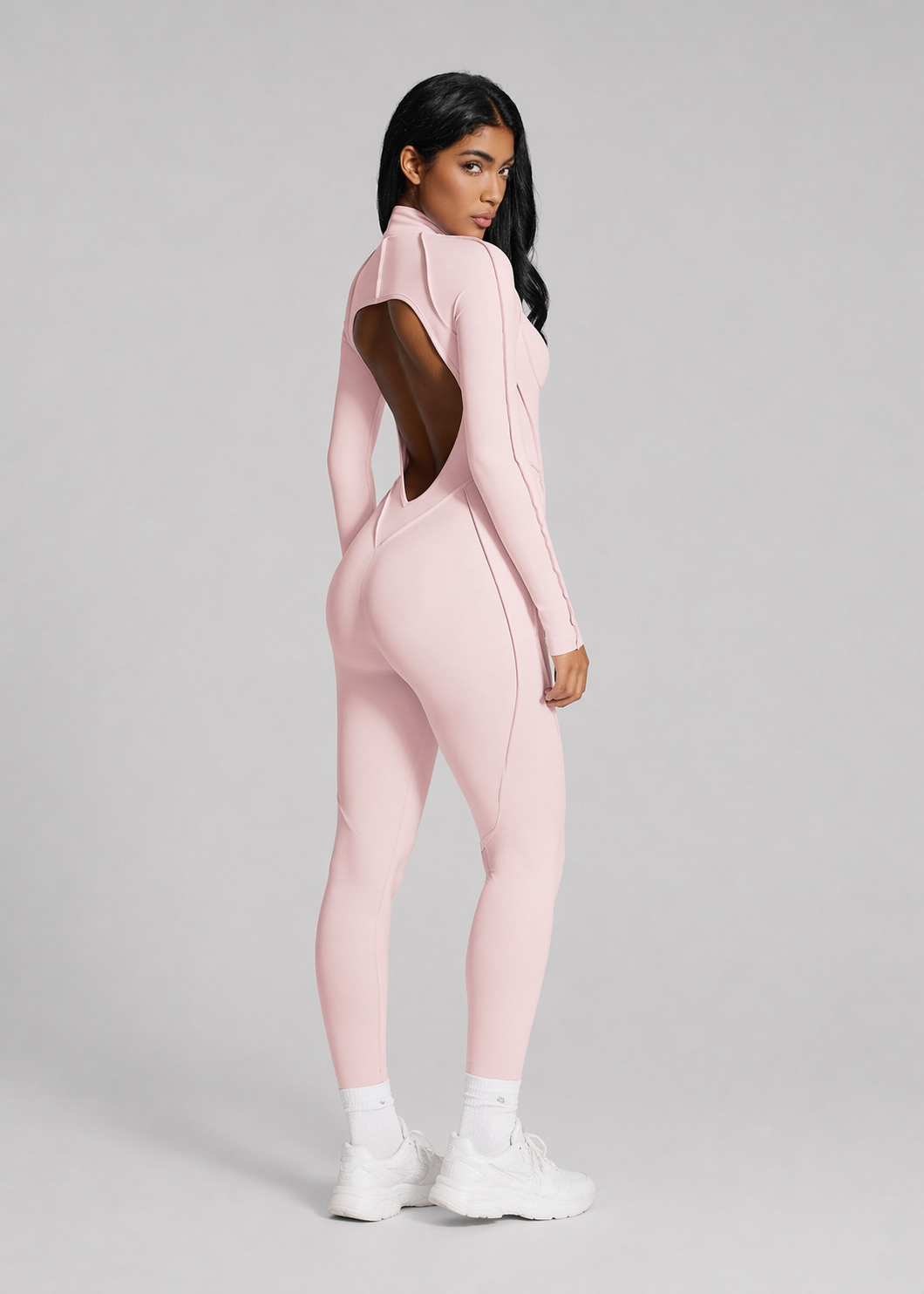 Moto Mami Enterizo Manga Larga Rosa Claro con Zipper