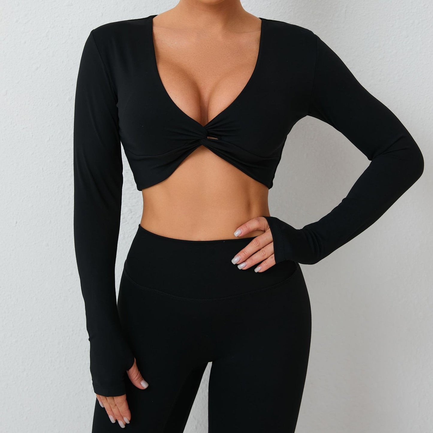 Forever Black Legging Scrunch with Pockets & Top Long Sleeve