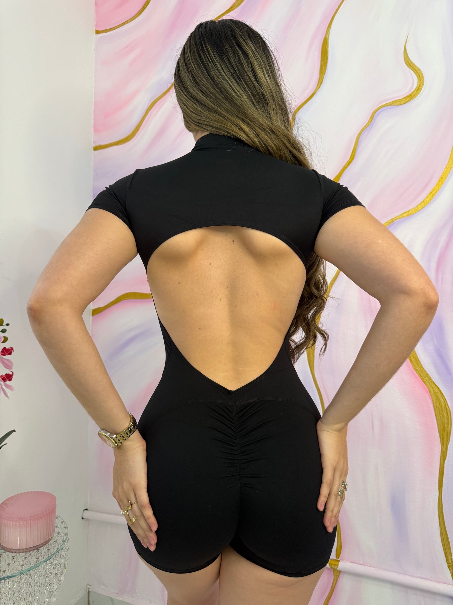 Sculpt Romper V Scrunch Negro