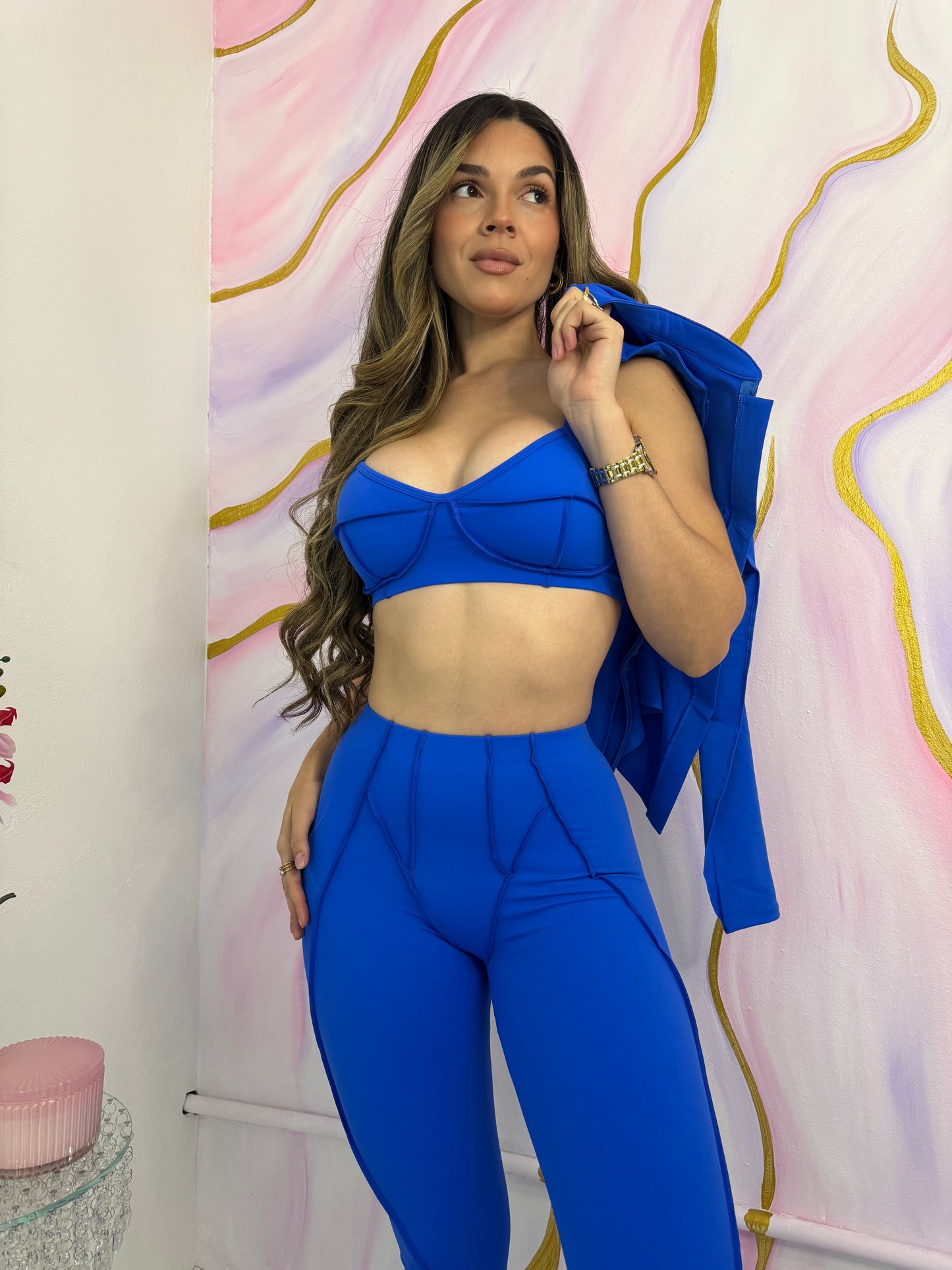 Trending Moto Mami 3 PC Legging, Top & Jacket Azul Royal