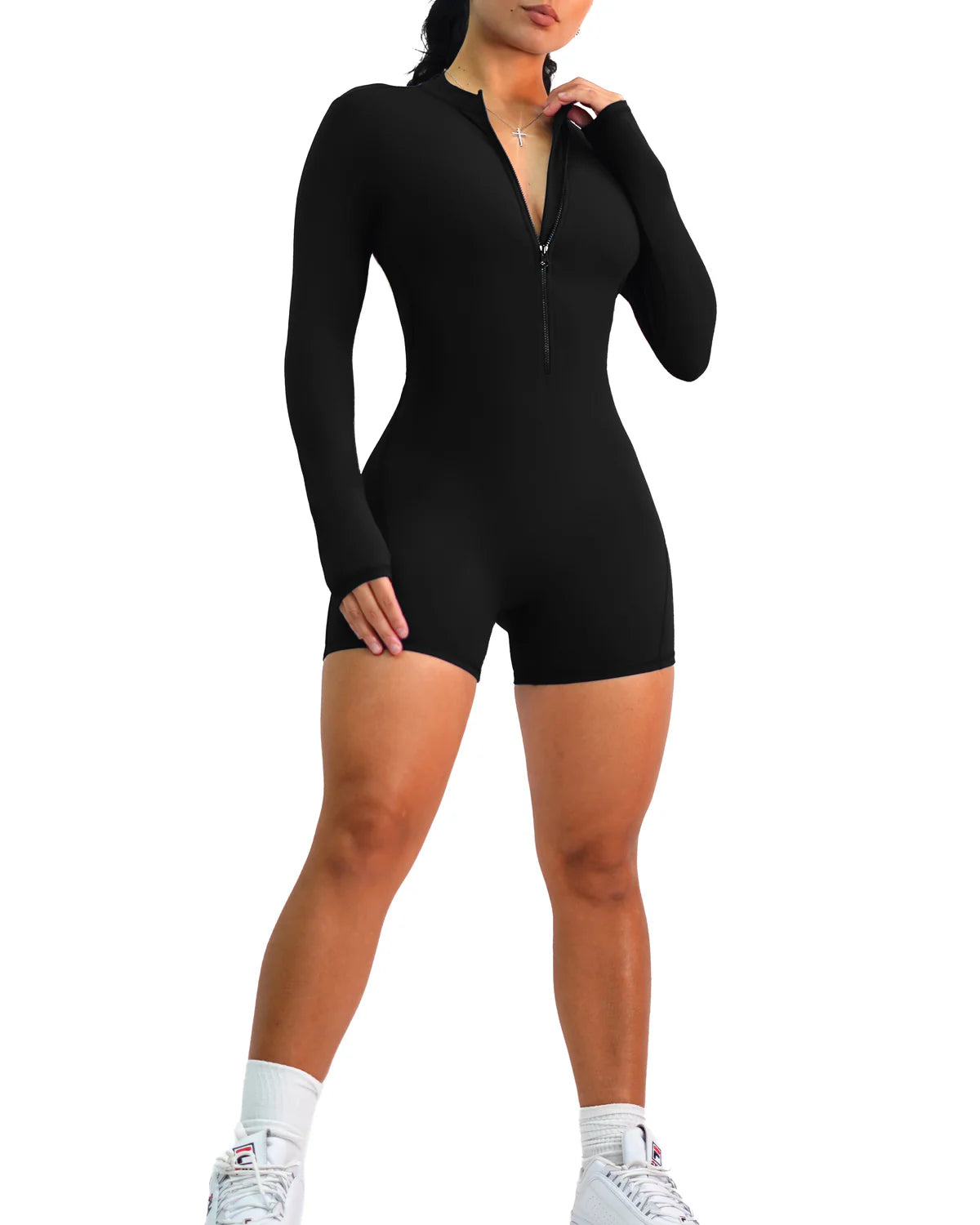 Sculpt Long Sleeve Romper Scrunch Negro