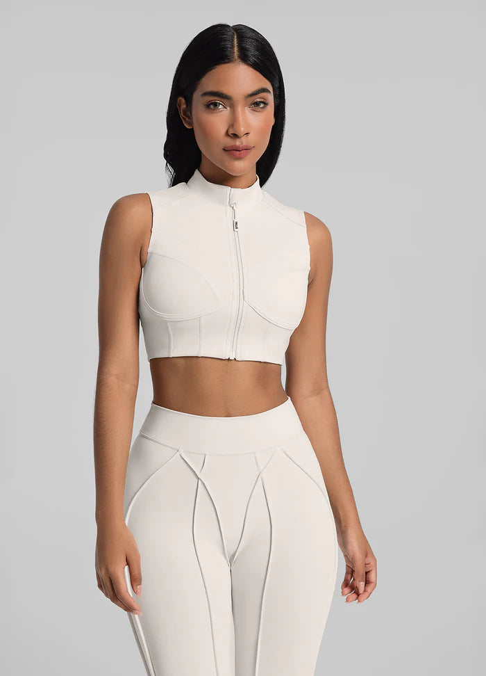 Trending Moto Mami Legging & Top con Zipper Beige