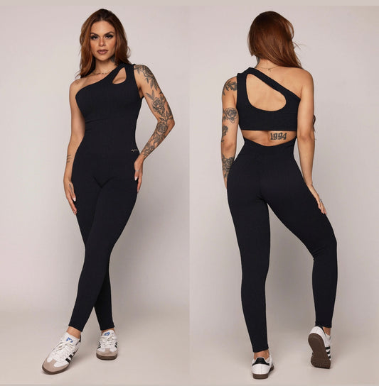 Jacquard Enterizo Negro  Brasileño Scrunch One Shoulder