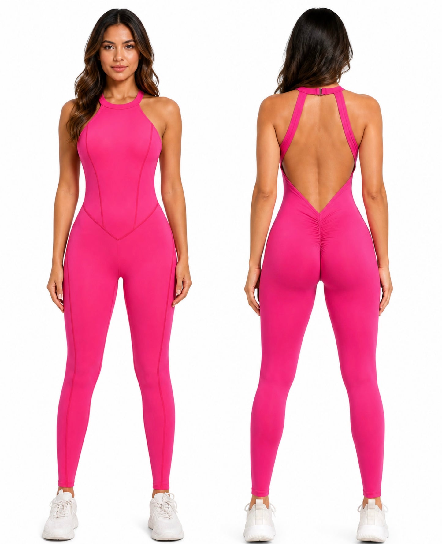 V Back Enterizo Scrunch Rosa