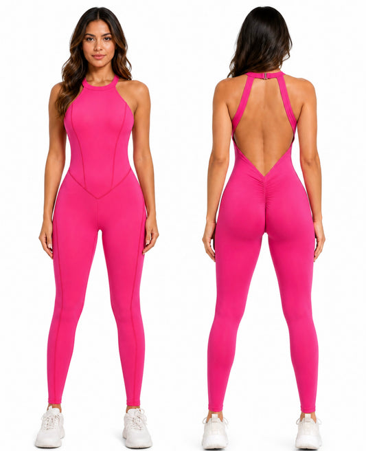 V Back Enterizo Scrunch Rosa