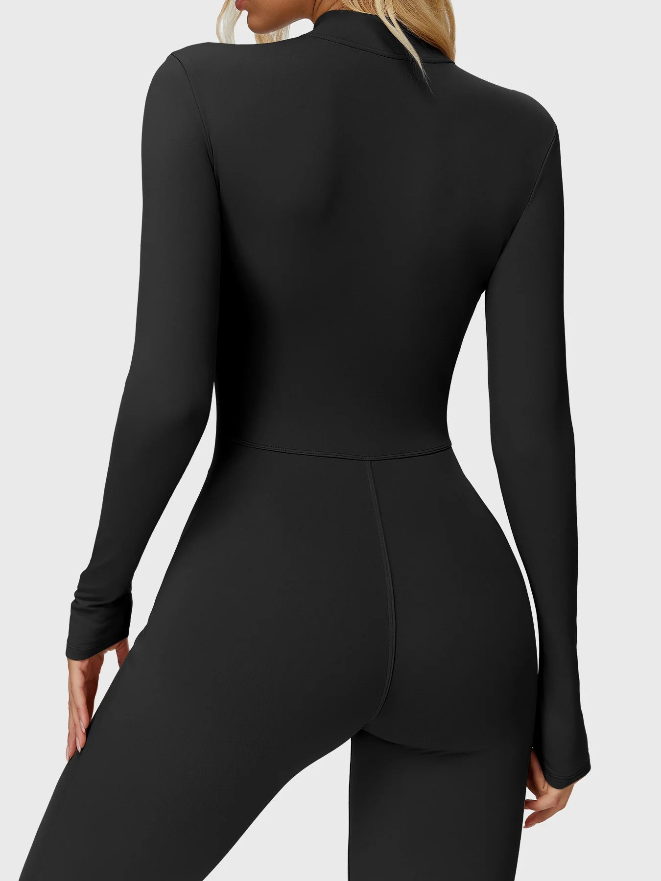 Seam Sculpt Enterizo Negro Manga Larga Palazo con Zipper