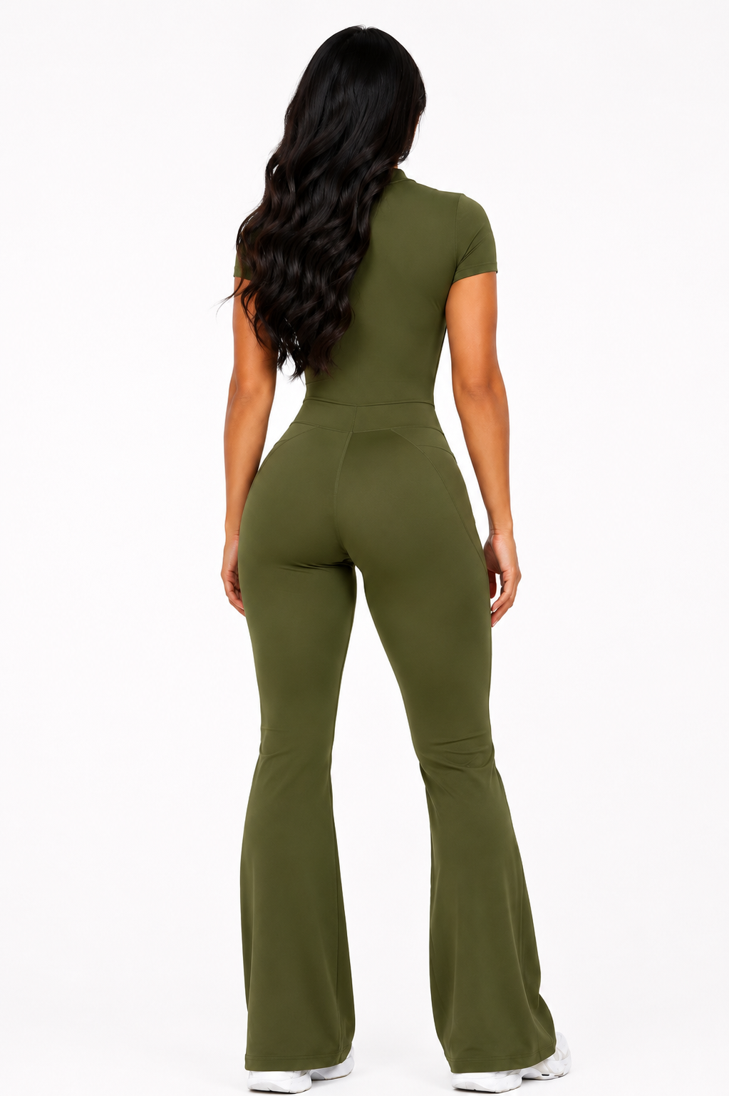 Seam Sculpt Enterizo Verde Olivo con Zipper Palazo con Bolsillos