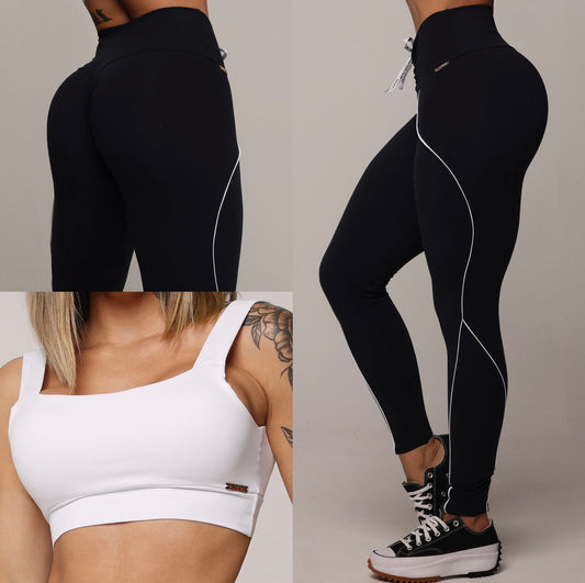 Black & White Legging de Compresión Brasileño Scrunch (5 Estrellas) & Crop Top