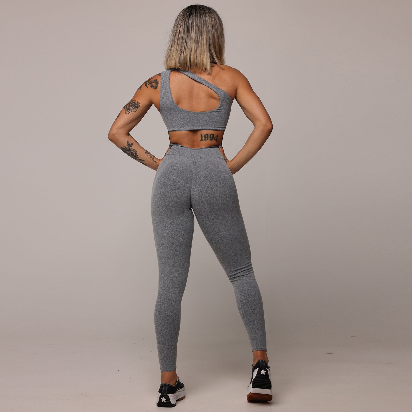 Enterizo de Compresión One Shoulder Gris Brasileño Scrunch (5 Estrellas)