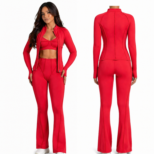 Trending Moto Mami 3 PC Legging, Top & Jacket Rojo