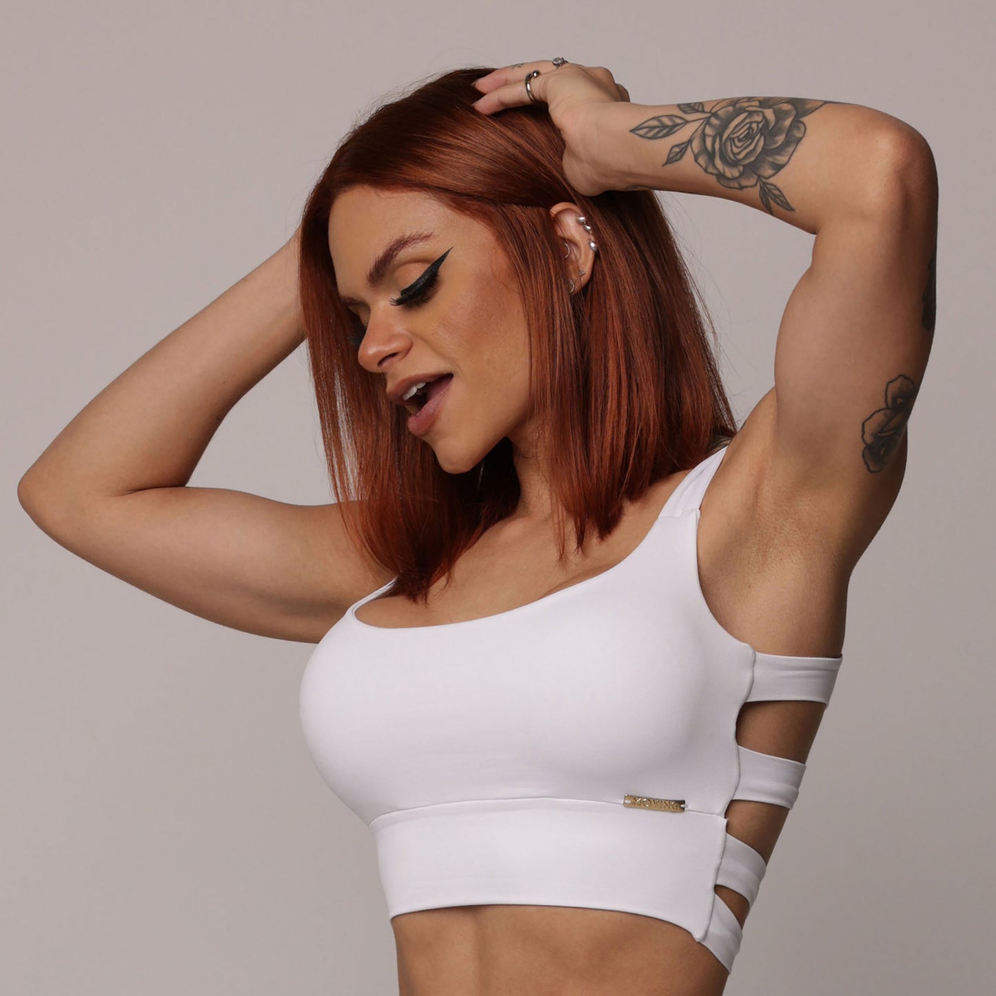 Legging de Compresión Negro & Blanco Brasileño Scrunch (5 Estrellas) & Crop Top Blanco