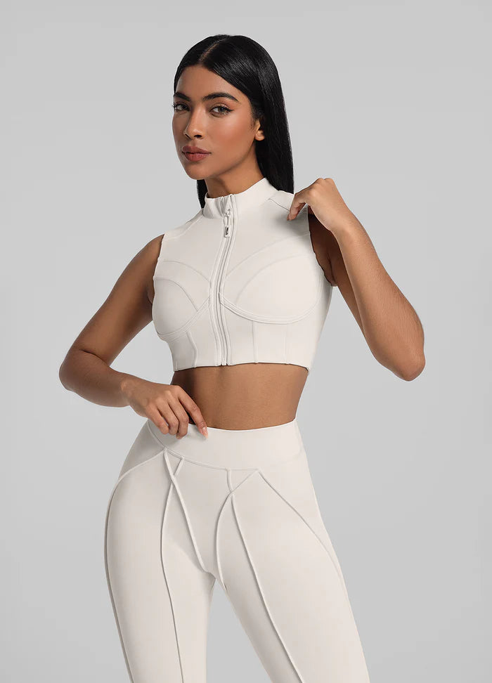 Trending Moto Mami Legging & Top con Zipper Beige