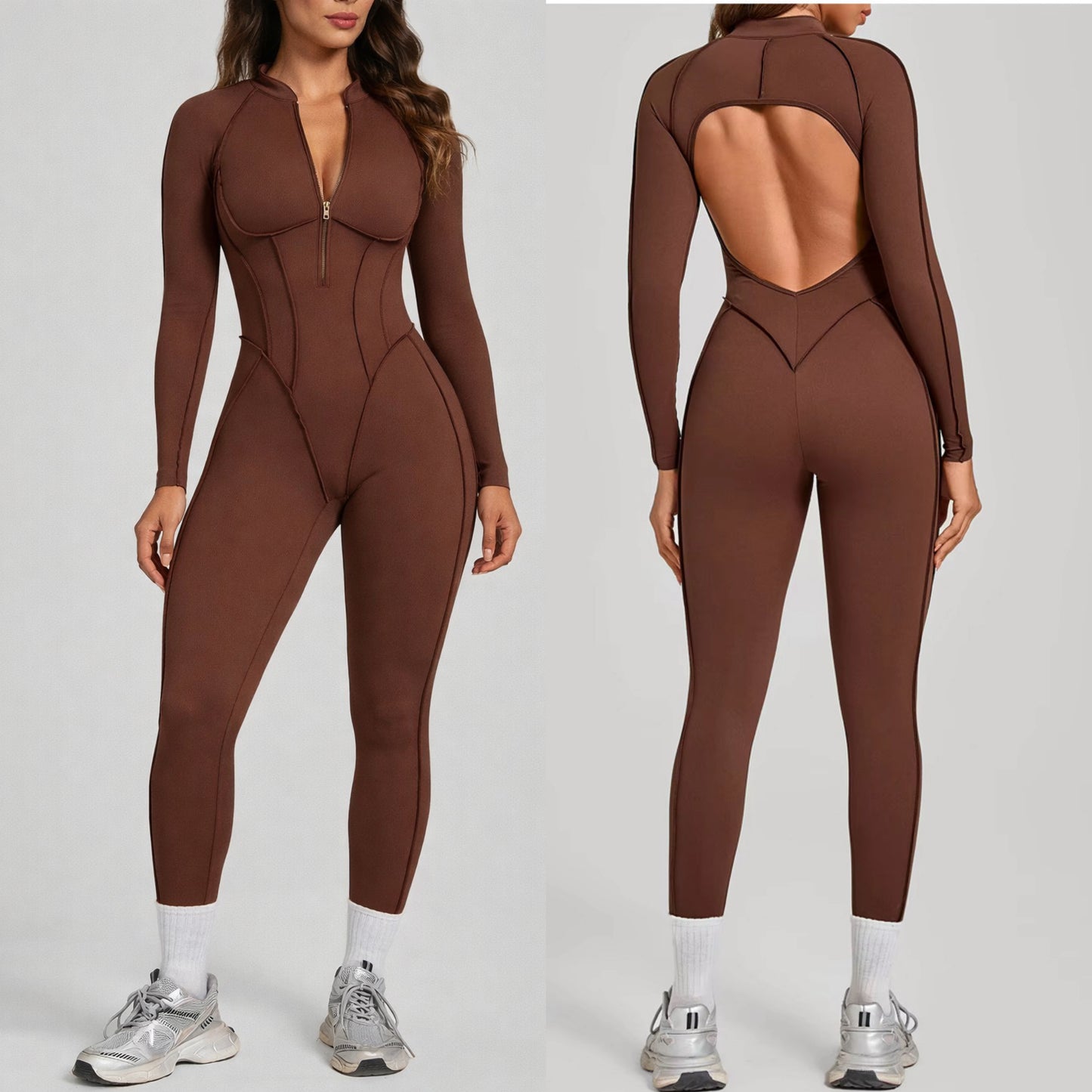 Moto Mami Enterizo Brown Manga Larga con Zipper