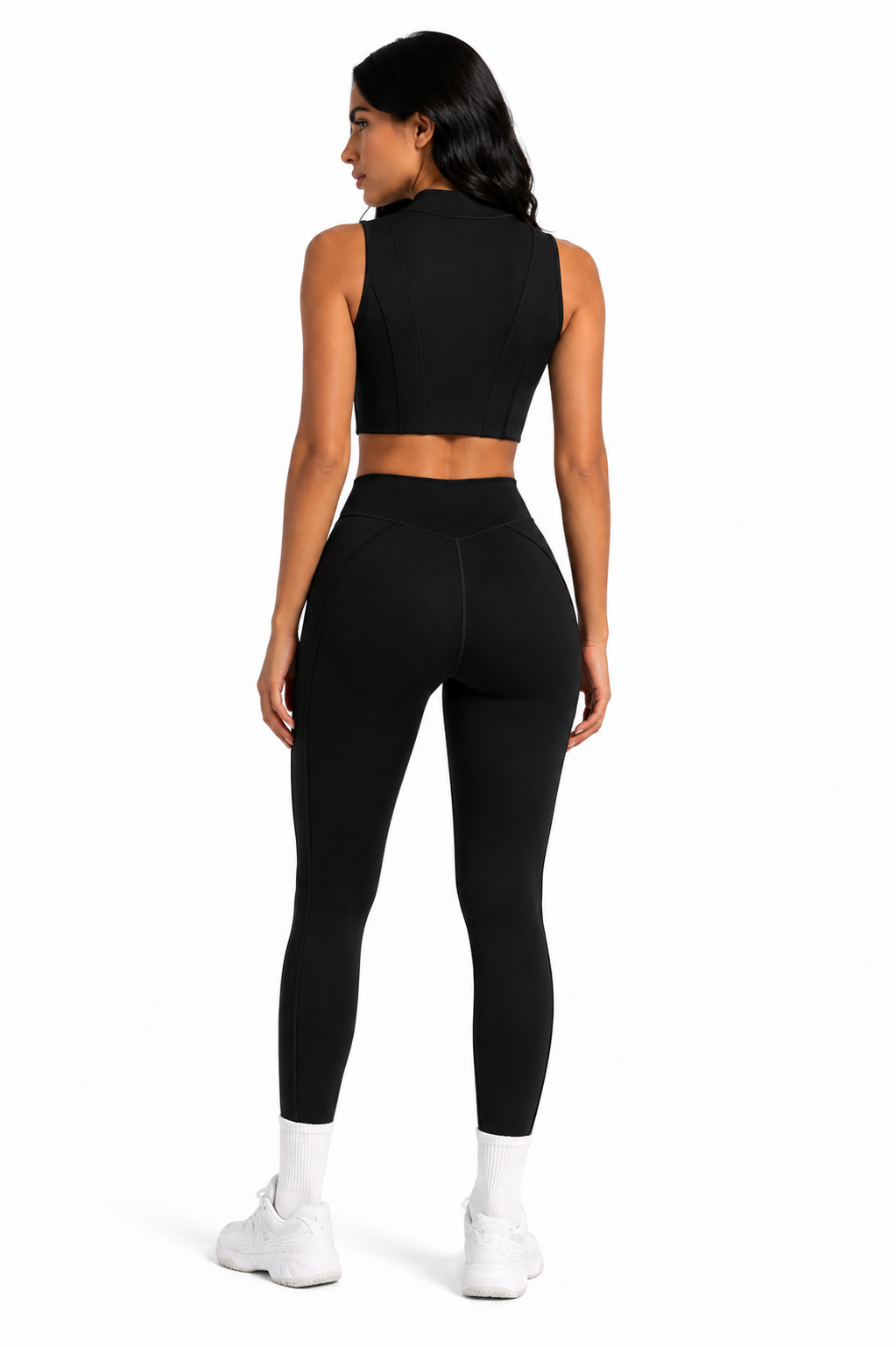 Trending Moto Mami Legging & Top con Zipper Negro