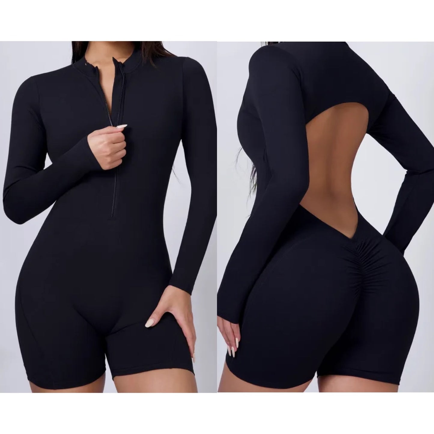 Moto Mami Romper Negro Scrunch Manga Larga