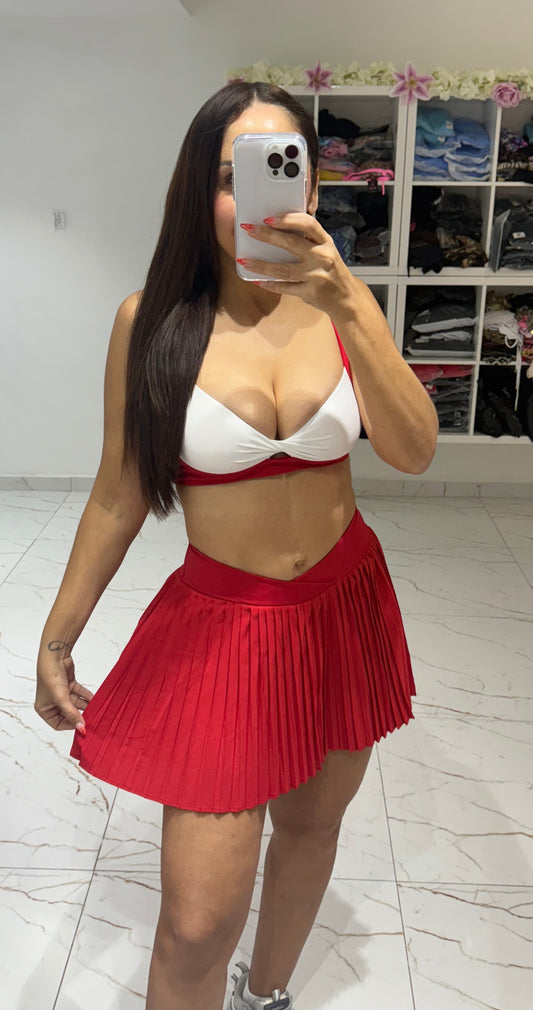 Merry Christmas Falda con Pantalón Rojo & Crop Top