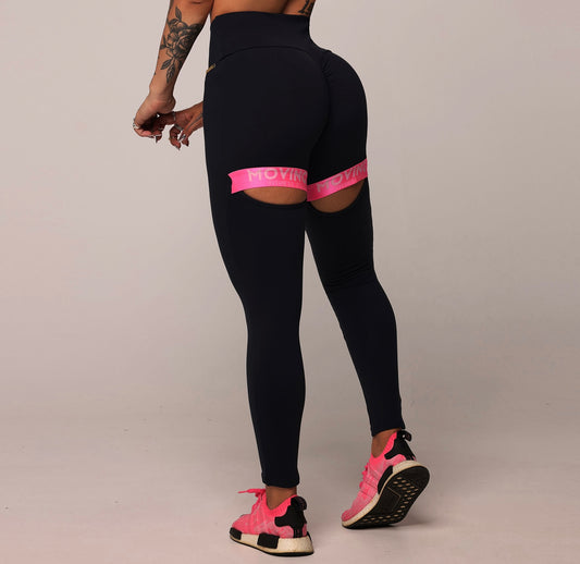 Legging de Compresión Brasileño Scrunch Negro y Pink Push Up (5 Estrellas)
