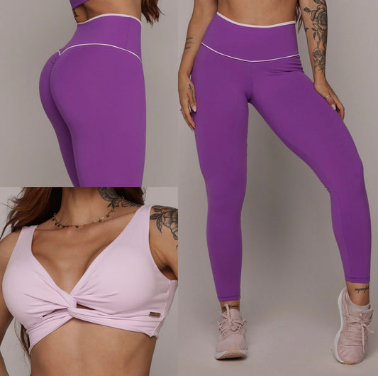 Purple & Lilac Legging de Compresión Brasileño Scrunch (5 Estrellas) & Crop Top