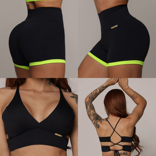 Black & Neon Short Brasileño & Crop Top Negro