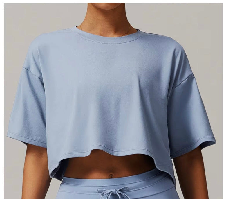 Basic Short Sleeve Gray Blue Crop