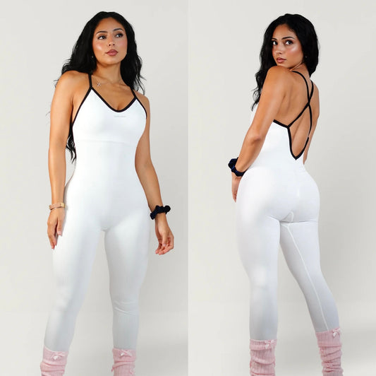 White & Black Seamless Jumpsuit Scrunch